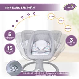 Thumbnail Nôi điện cho bé điều khiển từ xa 5 chế độ đung đưa tự động Bluetooth nhạc trắng ru ngủ Mastela 3