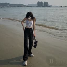 Thumbnail Quần Jeans Nữ Lưng Cao Ống Rộng Cá Tính 3