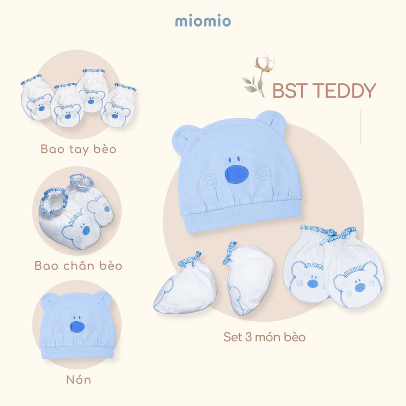 Ảnh Bao Tay Sơ Sinh Bèo, Bao Chân Bèo, Nón Sơ Sinh MIOMIO - In Hình Cho Bé Trai, Bé Gái, Vải Cotton 4