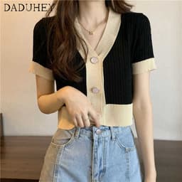 Thumbnail Áo thun DADUHEY dệt kim tay ngắn cổ chữ V dáng ôm thời trang mùa hè dành cho nữ có 4 màu tùy chọn 2