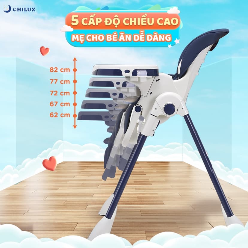 Ảnh Ghế ăn dặm cho bé cao cấp Chilux Grow V - Có thể gấp gọn - Nâng hạ độ cao dễ dàng 3