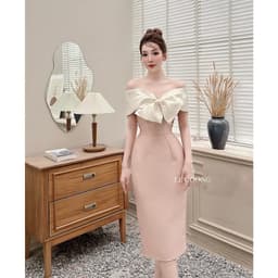 Thumbnail Váy Dự Tiệc Body LECOONG V186 Tapta Nơ Ngực Sang Trọng Màu Đen Hồng 3