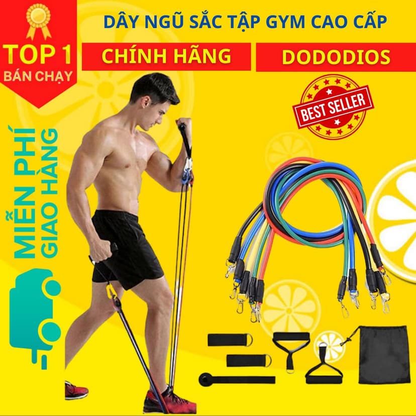 Ảnh Bộ Dây Cao Su Đàn Hồi Kháng Lực Ngũ Sắc 11 Món Tập Gym Tiện Ích - Hãng Dododios 1