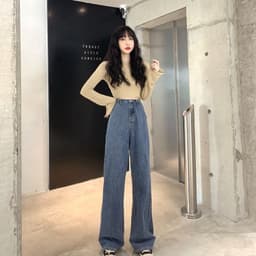 Thumbnail Daduhey Quần Jeans Nữ Cạp Cao Ống Rộng Cá Tính 4