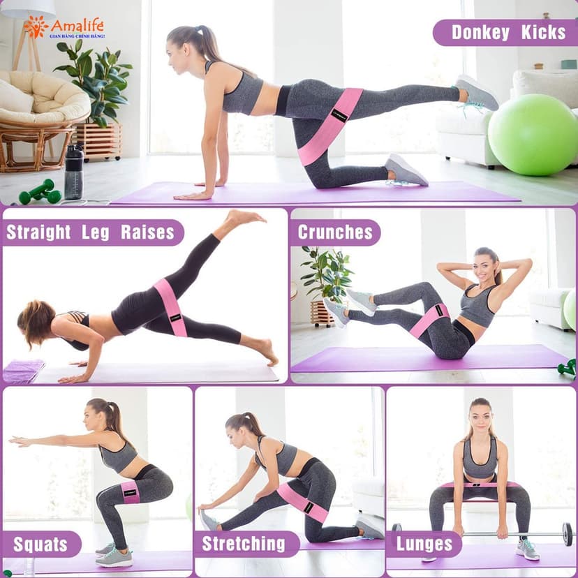 Ảnh Dây Kháng Lực Đàn Hồi Tập Mông Trái Đào Mini Band Hỗ Trợ Tập Chân, Đùi, Gym Cao Cấp Chính Hãng Amalife 4