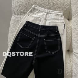 Thumbnail Dadu XS ~ 5XL Quần ống rộng Denim Hàn Quốc Quần jean thông thường phong cách BF Dài eo cao Cắt thẳng Quần jean trơn 3
