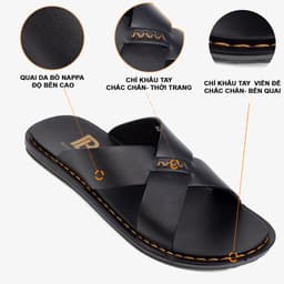 Thumbnail Dép nam quai ngang da bò Nappa cao cấp Bụi Leather E103, đế đúc nguyên khối khâu viền thủ công đi êm chân, BH 12 Tháng 4