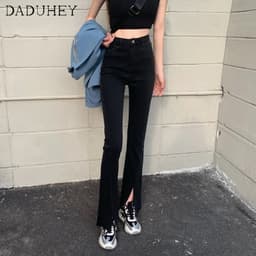 Thumbnail Daduhey Quần jean dài ống loe lưng cao màu đen phong cách Hàn Quốc thời trang mùa hè dành cho nữ 2021 3
