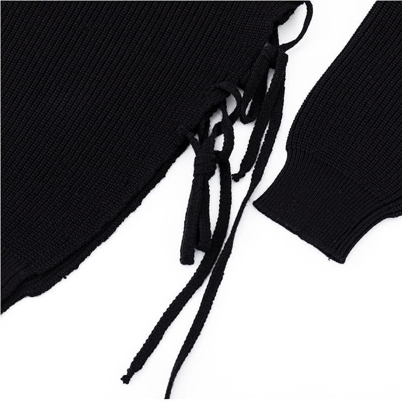 Ảnh TINGOAN® - Áo len xù trễ vai một bên xẻ vạt buộc dây đen AFTER YOU SWEATER/BL 3