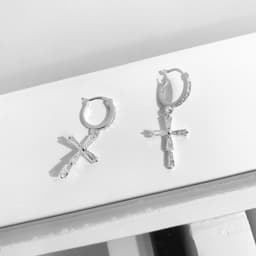 Thumbnail Khuyên tai bạc unisex TLEE thánh giá nạm đá dáng dài cá tính TLEE JEWELRY B0307 4