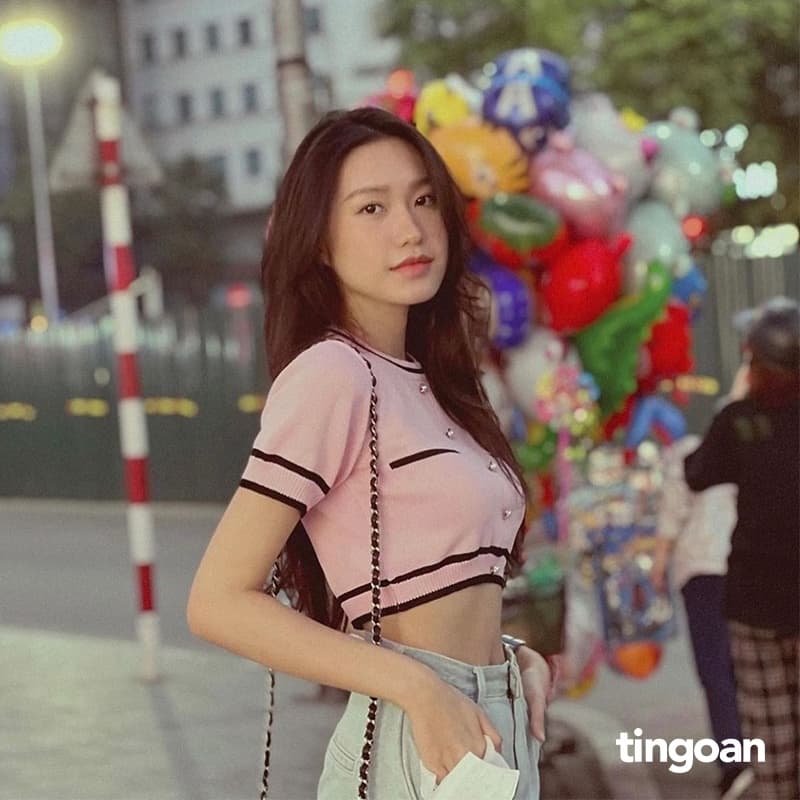 Ảnh TINGOAN® - Áo len ngắn tay viền đen chống nhăn hồng ALISSA TOP/PK 3