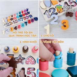 Thumbnail Bảng gỗ học chữ số, hình khối và tập đếm giáo dục sớm cho trẻ Toyshouse 574 Đồ chơi lắp ghép cho bé, 4