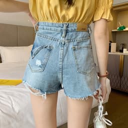 Thumbnail Quần Short Jeans Denim Lưng Cao Phối Rách Cá Tính 4