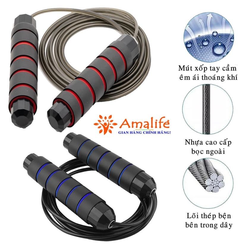 Ảnh Bộ Dây Nhảy Tập Gym Đấm Bốc Boxing Lõi Thép dẻo Cao Cấp Có Thể Điều Chỉnh Độ Dài Chống Rố Chính Hãng Amalife 1