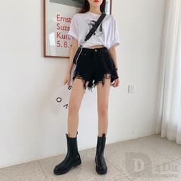 Thumbnail Quần Short Jean Lưng Cao Dáng Rộng Thời Trang Mùa Hè Phong Cách Hàn Quốc 1
