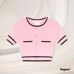 Thumbnail TINGOAN® - Áo len ngắn tay viền đen chống nhăn hồng ALISSA TOP/PK 1