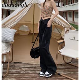 Thumbnail Quần jean dài daduhey ống rộng eo cao phong cách Mỹ thời trang retro mới cho nữ 2