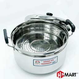 Thumbnail Nồi inox 1 đáy HG Mart nắp kính có xửng hấp nấu trên bếp từ [Bảo Hành 12 Tháng] 2