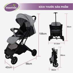 Thumbnail Xe Đẩy Em Bé Mastela 275 Đa Chức Năng Cao Cấp, chất liệu aluminium, gấp gọn mang lên máy bay 2
