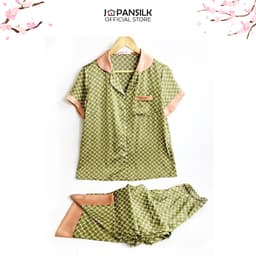 Thumbnail Bộ đồ ngủ Bigsize Pijama lụa Nhật cao cấp JAPANSILK, ngắn tay quần dài màu sắc tối giản tôn dáng 2