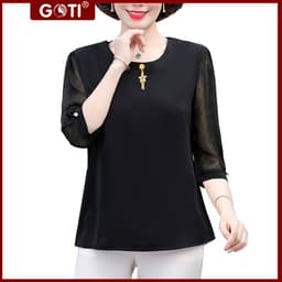 Thumbnail GOTI - Áo Sơ Mi Trung Niên Nữ Cao Cấp Cổ Bẻ Tay Lỡ Nhiều Màu Trơn Có Size Tới 80 Kg 3A01 4