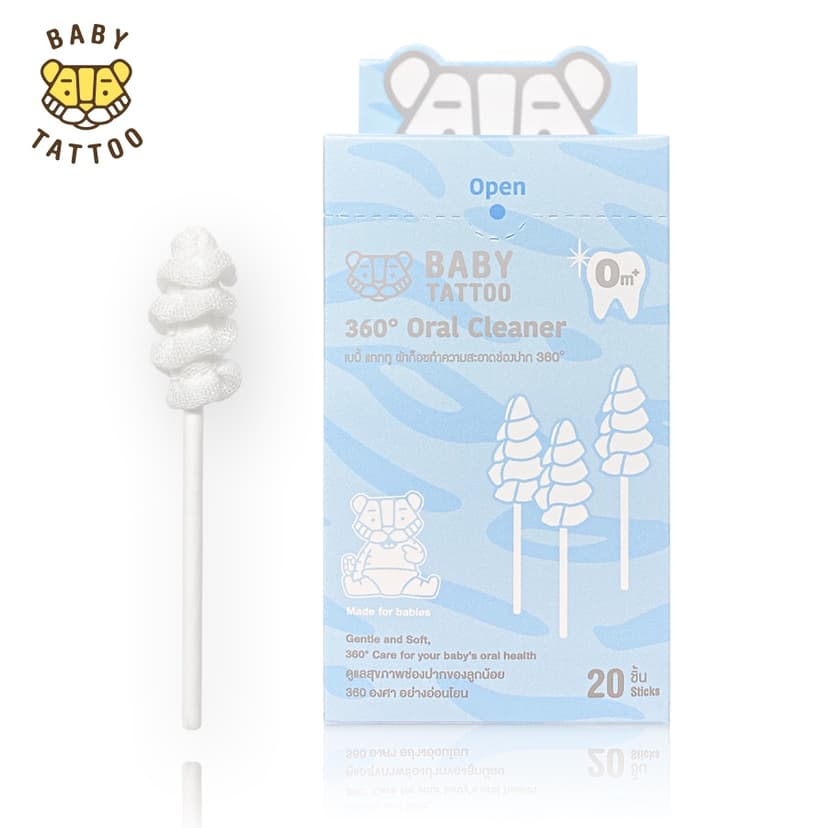 Ảnh BABY TATTOO Que Rơ Làm Sạch Răng Miệng Đầu Xoắn Ốc Xoay 360 Độ, Chuyên Dụng Cho Bé 0-2 Tuổi 1