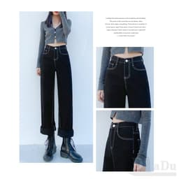Thumbnail Dadu XS ~ 5XL Ống Rộng Thẳng Quần Jean Đen Thời Trang Palazzo Sàn Quần Denim Nhật Bản Quần Eo Cao Plus Size Quần 4