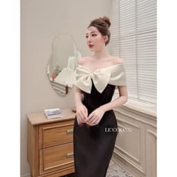 Thumbnail Váy Dự Tiệc Body LECOONG V186 Tapta Nơ Ngực Sang Trọng Màu Đen Hồng 4