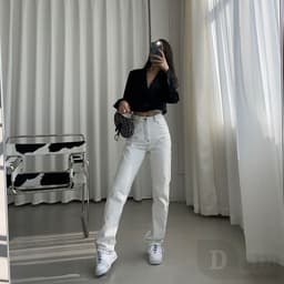 Thumbnail Daduhey Quần Jeans Dài Lưng Cao Ống Rộng Thời Trang Hàn Cá Tính Cho Nữ 2