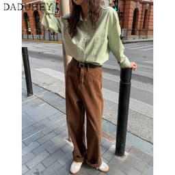 Thumbnail Quần jean ống rộng lưng cao 6 màu cà phê cho nữ 2