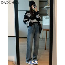 Thumbnail Quần denim ống rộng lưng cao phối thắt lưng phong cách Hàn Quốc thời trang cho nữ 4