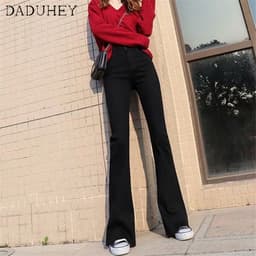 Thumbnail Quần jeans lưng cao ống loe thời trang phong cách Hong Kong 2021 dành cho nữ 2