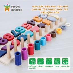 Thumbnail Bảng gỗ học chữ số, hình khối và tập đếm giáo dục sớm cho trẻ Toyshouse 574 Đồ chơi lắp ghép cho bé, 3