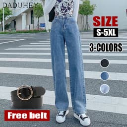Thumbnail Quần jeans dài daduhey vải denim ống rộng lưng cao có thể điều chỉnh được thời trang dành cho nữ (có thắt lưng) 1