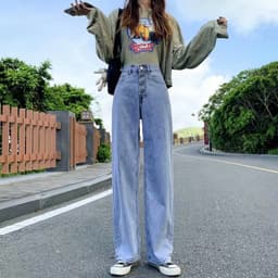 Thumbnail Quần Jeans Dài Lưng Cao Ống Rộng Thời Trang Hàn Cho Nữ 3