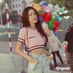 Thumbnail TINGOAN® - Áo len ngắn tay viền đen chống nhăn hồng ALISSA TOP/PK 2