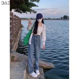 Thumbnail Daduhey Quần jean ống rộng eo cao phong cách retro Hàn Quốc 6 màu sắc tùy chọn 3