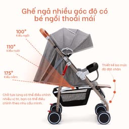 Thumbnail Xe đẩy gấp gọn cho bé Yoboo YB-0067 bánh xe có phanh, tựa lưng chống gù điều chỉnh nhiều góc độ - Hàng chính hãng 1