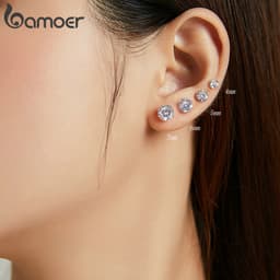 Thumbnail Đôi bông tai tròn BAMOER bạc 925 đính đá zircon 4mm 5mm 6mm 7mm thời trang cho nữ 4