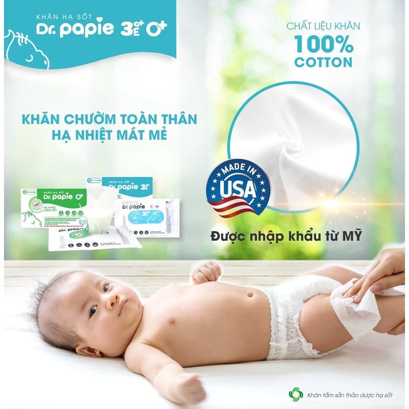 Ảnh 1 Gói Khăn Lau Hạ Sốt Tẩm Ướt Thảo Dược Dr.Papie Làm Mát Dịu Da, Vết Côn Trùng Đốt, Giảm Rôm Sảy, Mẩn Ngứa Cho Bé 3