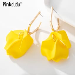 Thumbnail Khuyên tai Pinkdudu PD981 chất liệu acrylic dáng dài mặt cánh hoa hồng thời trang cho nữ 1