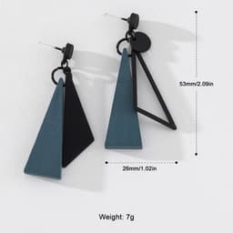 Thumbnail PINKDUDU Khuyên Tai Hợp Kim Dáng Dài Không Đối Xứng Màu Đen / Xanh Dương Đính Hạt Gỗ Hồng PD515 3