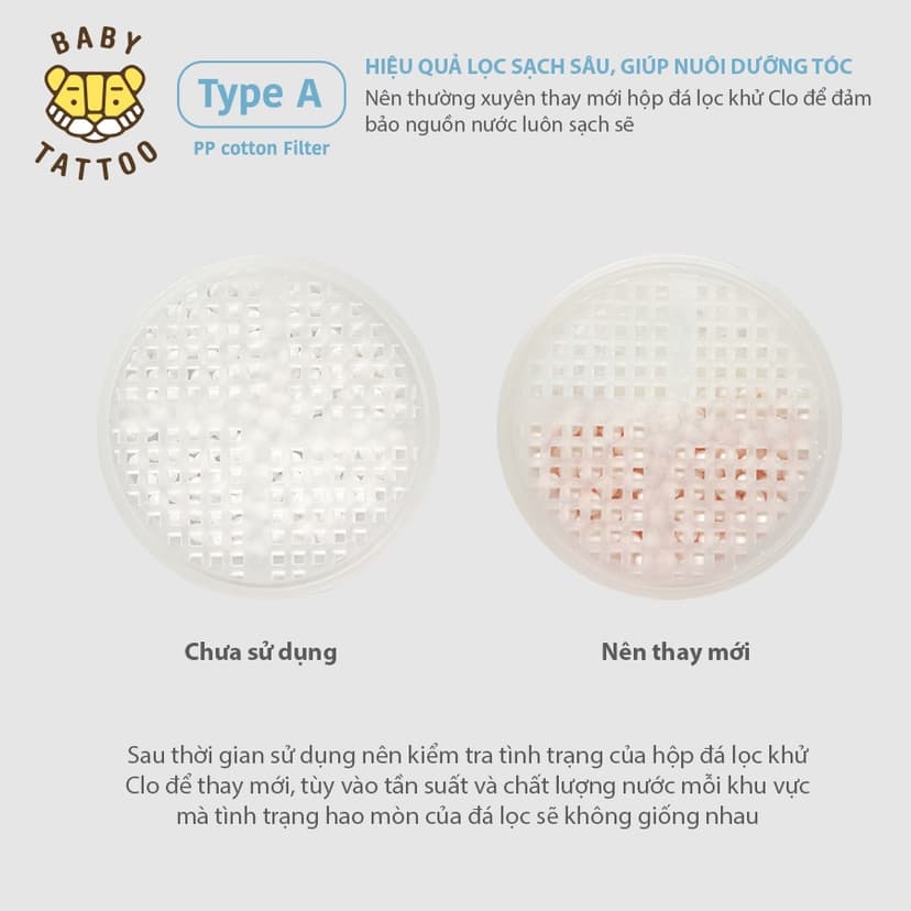 Ảnh Hộp Lọc Đá Khử Clo Dư Type A Thay Thế Cho Vòi Sen Tắm Cao Cấp Lọc Nước Type A BABY TATTOO 4