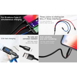 Thumbnail Cáp sạc Baseus Three Primary Colors 3 in 1 (ip+Type-C+Micro) sạc nhanh 3.5A, dài 30cm 4