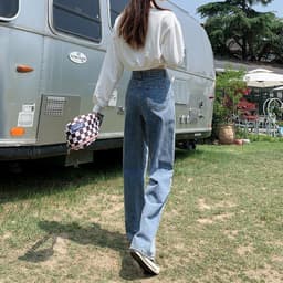 Thumbnail Quần jeans DADUHEY lưng cao ống rộng phong cách Hàn Quốc thời trang cho nữ với hai màu tùy chọn 4