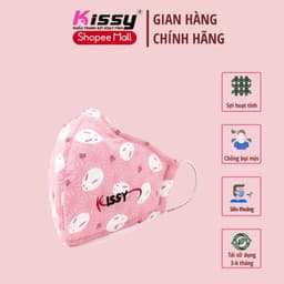 Thumbnail Khẩu Trang Vải Kissy Trẻ Em 4-10 Tuổi Trắng Nền Hồng Vải Cotton Kháng Khuẩn Ngăn UV Chống Bụi Mịn 2
