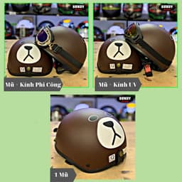 Thumbnail Mũ bảo hiểm nửa đầu chính hãng SUNDY tem hình Gấu Nâu đáng yêu, nón 1/2 freesize nam nữ, kèm kính UV, kính phi công 2