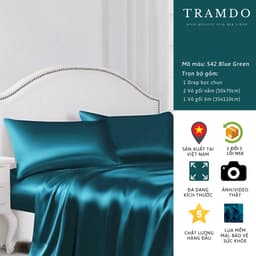 Thumbnail Bộ Chăn Ga Gối Lụa Cao Cấp NITE9SILK TRAMDO BEDDING Màu Xanh Cổ Vịt 2