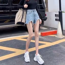 Thumbnail Quần Short Denim Lưng Cao Ống Rộng Thời Trang Hàn Quốc Mới 2021 Dành Cho Nữ 1