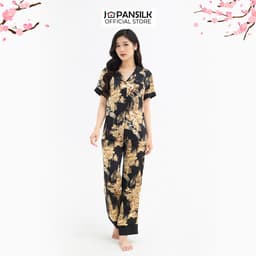 Thumbnail Bộ đồ ngủ Bigsize Pijama lụa Nhật cao cấp JAPANSILK, ngắn tay quần dài màu sắc tối giản tôn dáng 1